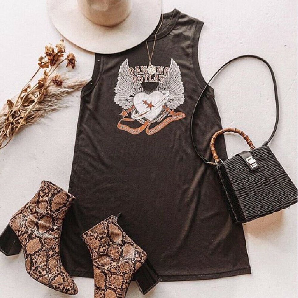 Rocker Vintage Graphic Tunic Dress T-Shirt Tee - Picture 3 of 5